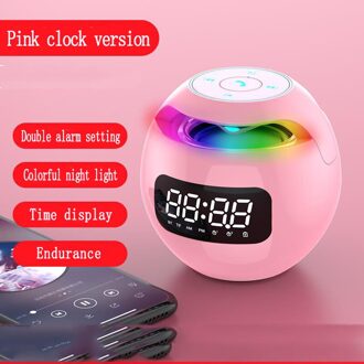 Wekker Bluetooth Luidspreker Sound Box Led Display Wifi Fm Radio Nachtkastje Wekker Moderne Draagbare Kolom Mechanische Thuis Set roze