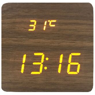 Wekker Led Houten Horloge Tafel Met Indoor Temperatuur Usb Digitale Klokken Houden Records Door Knoopcel Wanneer Zonder Power Bruin