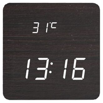 Wekker Led Houten Horloge Tafel Met Indoor Temperatuur Usb Digitale Klokken Houden Records Door Knoopcel Wanneer Zonder Power zwart