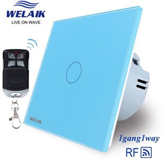 Welaik Fabrikant-Eu-Standaard 1gang1way RF433MHZ Glas-Panel Afstandsbediening Touch-Schakelaar-Wandlamp-Schakelaar AC250V A1913CWR01 blauw