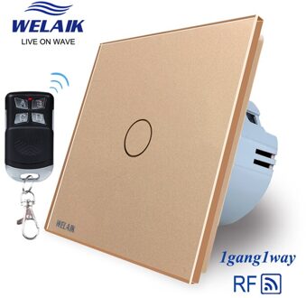 Welaik Fabrikant-Eu-Standaard 1gang1way RF433MHZ Glas-Panel Afstandsbediening Touch-Schakelaar-Wandlamp-Schakelaar AC250V A1913CWR01 goud