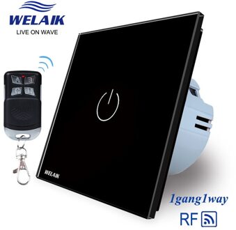 Welaik Fabrikant-Eu-Standaard 1gang1way RF433MHZ Glas-Panel Afstandsbediening Touch-Schakelaar-Wandlamp-Schakelaar AC250V A1913CWR01 zwart Power