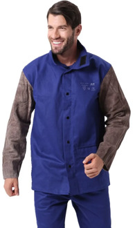Welding Jacket Flame Heat Abrasion Resistant Hybrid Cowhide Leather FR Cotton Long Sleeve Worker Jacket Apparel