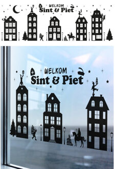 Welkom Sint en Piet zelfklevende raamsticker groot zwart 150 x 50 cm
