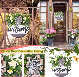 Welkom Teken Voor Voordeur Houten Opknoping Teken Rose Bloem Lente En Zomer Krans Voor Outdoor Veranda Home Decor