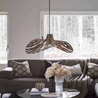 Wella hanglamp rotan kap golfvorm licht hout