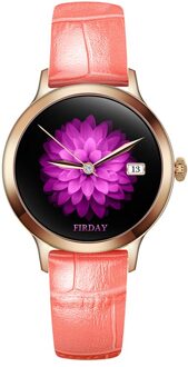 Wellermoz G10 Horloge Vrouwen Horloges Band Menstruele Cyclus Herinnering Roestvrij Stalen Band Lederen Band Waterdichte IP67 roos roze-leer