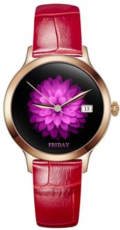 Wellermoz G10 Horloge Vrouwen Horloges Band Menstruele Cyclus Herinnering Roestvrij Stalen Band Lederen Band Waterdichte IP67 zon rood-leer