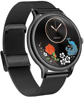 Wellermoz G10 Horloge Vrouwen Horloges Band Menstruele Cyclus Herinnering Roestvrij Stalen Band Lederen Band Waterdichte IP67 zwart-staal