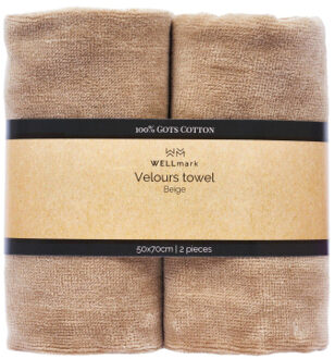 WELLmark CA 50x70cm handdoek - 2 stuks - velours beige 8720938454158