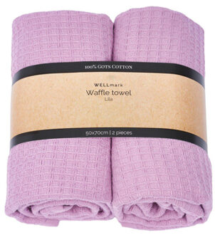 WELLmark CA 50x70cm theedoek - 2 stuks - waffle lilac 8720938454196 Lilac (Paars)