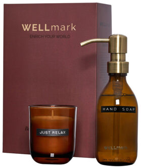 WELLmark Discover giftset - handzeep en geurkaars - bamboo - bruin glas 8720828222799