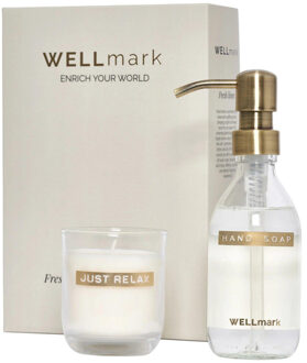 WELLmark Discover giftset - handzeep en geurkaars - fresh linnen - helder glas 8720938454592