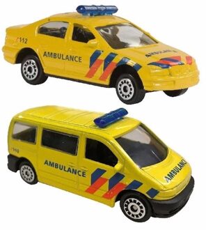 Welly Nederlandse ambulance speelgoed modelauto set 2-dlg beide 7 cm. Geel