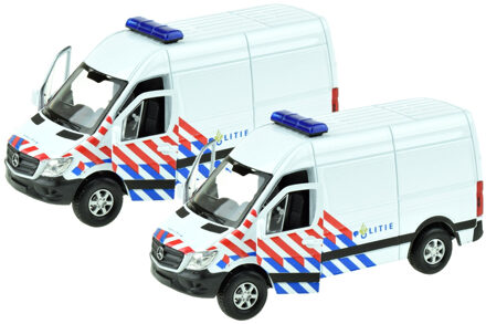 Welly Speelgoed Mercedes Politie auto - 2x - wit - die cast metaal - 11 cm - Model Sprinter