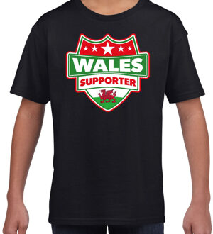 Welsh / Wales schild supporter  t-shirt zwart voor kinderen XS (110-116)