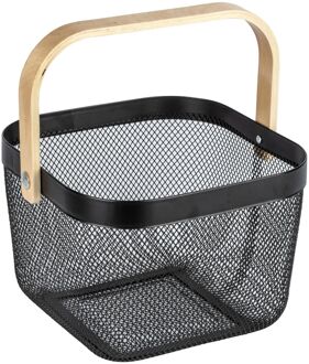 Wenko Badkameropberger Bambusa - Opbergmand - Met Handvat - Zwart - 25x17x25cm