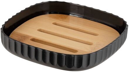 Wenko Zeepschaal Rotello Zwart En Bamboe Detail