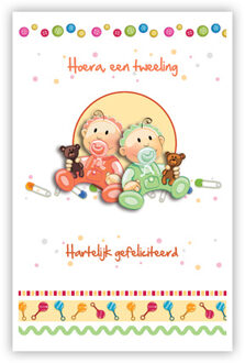 Wenskaart Geboorte Tweeling Multikleur - Print