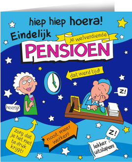 Wenskaart Pensioen Cartoon Wit - Transparant, Goud - Brons