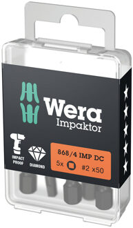 Wera 868/4 DC PH DIY Impaktor Binnenvierkant Bits, # 2 x 50 mm, 5-delig - 05057671001