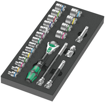 Wera 9721 Schuimrubberen inzetstuk met 8000 B Zyklop ratel 3/8" Set 1, 23-delig Gereedschapsset
