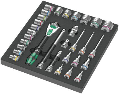 Wera 9722 Schuimrubberen inzetstuk met 8000 C Zyclop ratel 1/2" Set 1, 31-delig Gereedschapsset