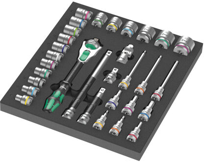 Wera 9722 Schuimrubberen inzetstuk met 8000 C Zyclop ratel 1/2" Set 1, 31-delig Gereedschapsset