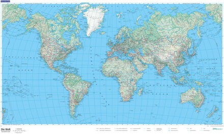 Wereldkaart Die Welt physikalisch | 87,5 x 51 cm | Kümmerly & Frey