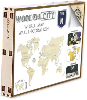 Wereldkaart M - Houten Modelbouw - 57x35 cm