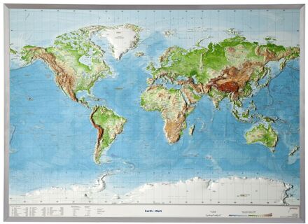 Wereldkaart met reliëf 77 x 57 x 4,5 cm