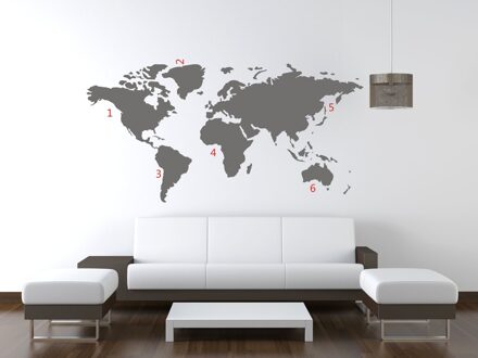 Wereldkaart muursticker - grijs