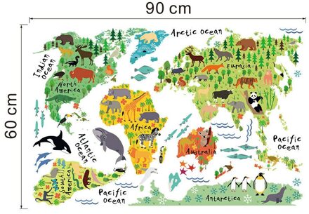 Wereldkaart Muursticker Sticker Vinyl Animal Cartoon Muurstickers Voor Kinderen Kamers