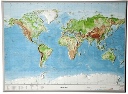 Wereldkaart - Reliëfkaart met voelbaar 3D reliëf 77 x 57 x 1,0 cm | GeoRelief