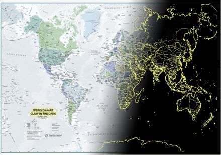 Wereldkaart Wereld glow in the dark | Nederlandstalig | 84 x 59 cm | Maps International