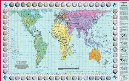 Wereldkaart World Peters Projectie | Geplastificeerd | 130 x 83 cm | Huber Verlag