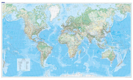 Wereldkaart World Physical | 138 x 83 cm | Geplastificeerd | Kümmerly & Frey
