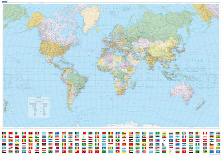 Wereldkaart World political | Met vlaggen | 140 x 100 cm | Kümmerly & Frey