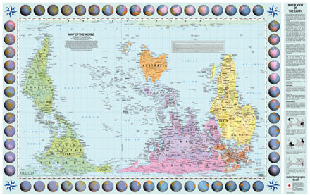Wereldkaart World Upside Down Peters Projection poster | 83 x 52 cm | Huber Verlag