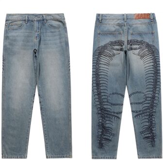Wervelkolom Print Jeans Streetwear Vrouwen Denim Jeans Voor Mannen Hip Hop Broek Mode Baggy Jeans Punk Broek Mode Broek blauw / Xl