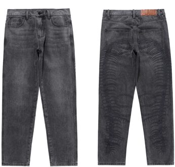 Wervelkolom Print Jeans Streetwear Vrouwen Denim Jeans Voor Mannen Hip Hop Broek Mode Baggy Jeans Punk Broek Mode Broek donker grijs / S