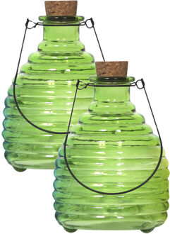 Wespenvanger/wespenval met hengsel - 2x - glas - groen - D13 x H17 cm