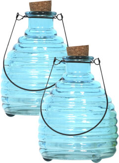 Wespenvanger/wespenval met hengsel - 4x - glas - blauw - D13 x H17 cm