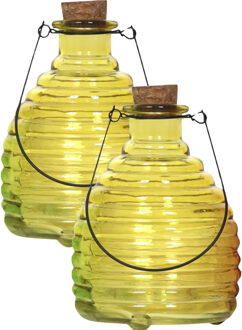 Wespenvanger/wespenval met hengsel - 4x - glas - geel - D13 x H17 cm