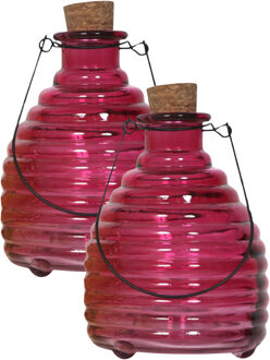 Wespenvanger/wespenval met hengsel - 4x - glas - rood - D13 x H17 cm