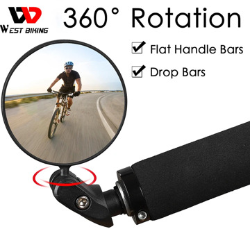 WEST BIKING Bicycle Rearview 360 Rotate Safety Adjustable Cycling Rear View MTB Road Bicycle Handlebar Mirrors Bike Accessories