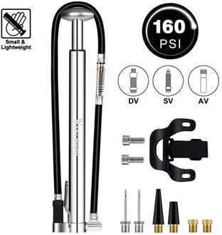 West Fietsen 160psi Fiets Pomp Met Gauge 63Cm Lange Slang Fiets Luchtpomp Fietsen Air Inflator Schrader Presta Bike band Pomp zilver