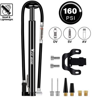West Fietsen 160psi Fiets Pomp Met Gauge 63Cm Lange Slang Fiets Luchtpomp Fietsen Air Inflator Schrader Presta Bike band Pomp zwart