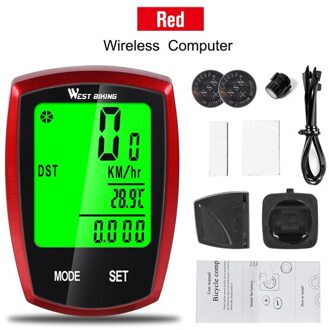West Fietsen Fiets Computer Draadloze Bedrade Waterdichte Mtb Bike Kilometerteller Stopwatch Met Backlight Fietsen Snelheidsmeter Computer rood draadloze