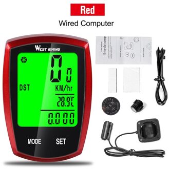 West Fietsen Fiets Computer Draadloze Bedrade Waterdichte Mtb Bike Kilometerteller Stopwatch Met Backlight Fietsen Snelheidsmeter Computer rood Wired
